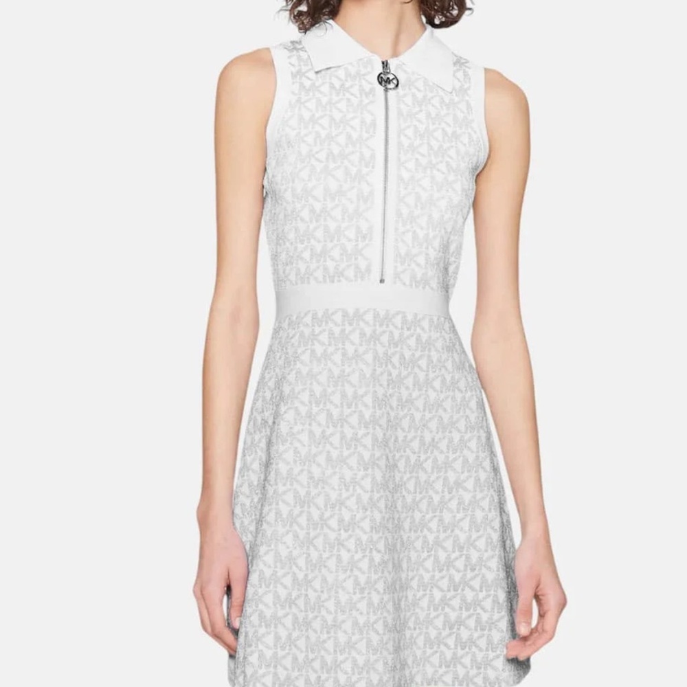 Michael Kors white and silver  Patterned Midi Dress XS NWT